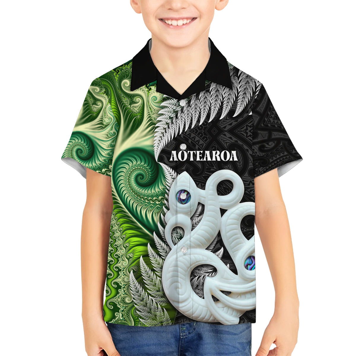 New Zealand Koru Natural Family Matching Tank Maxi Dress and Hawaiian Shirt Manaia and Silver Fern Maori Pattern