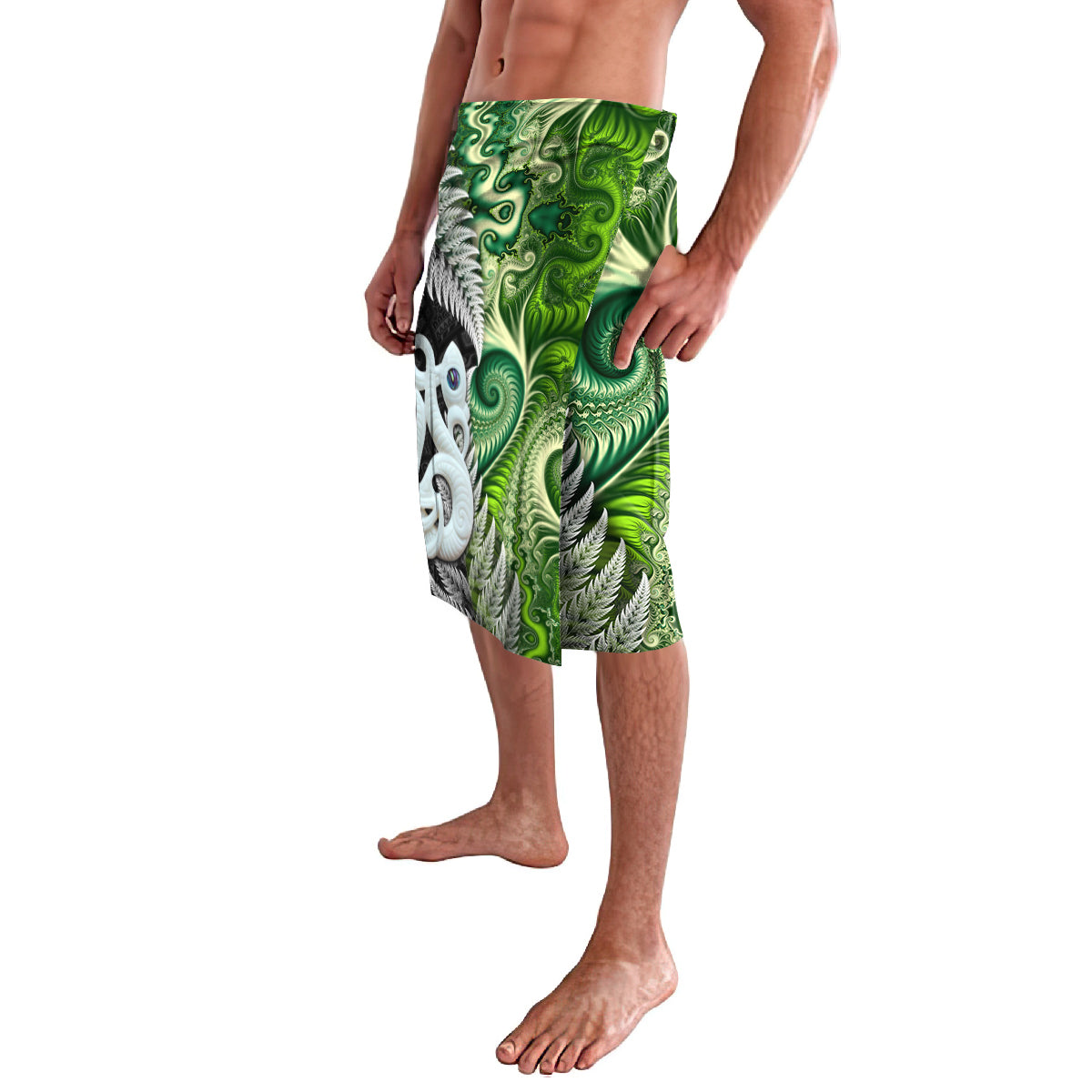 New Zealand Koru Natural Lavalava Manaia and Silver Fern Maori Pattern