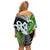 New Zealand Koru Natural Off Shoulder Short Dress Manaia and Silver Fern Maori Pattern