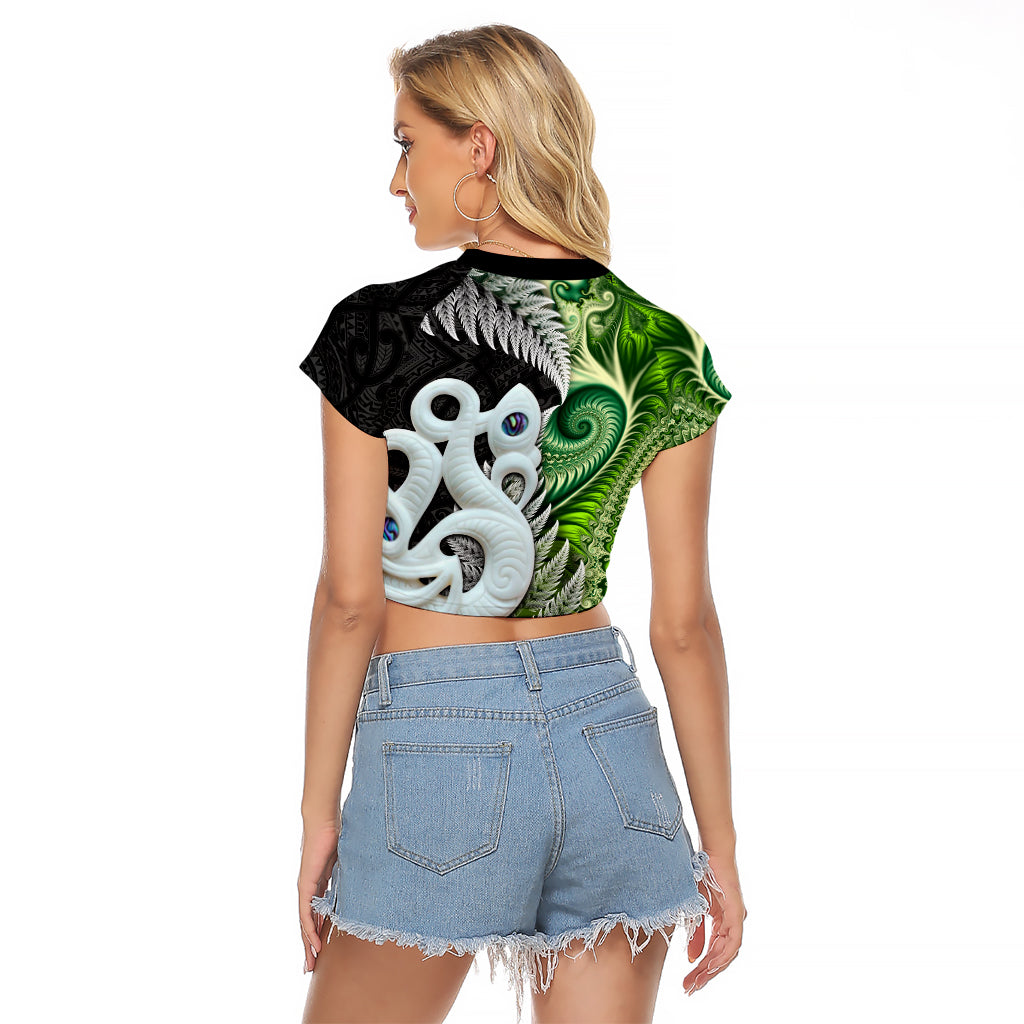 New Zealand Koru Natural Raglan Cropped T Shirt Manaia and Silver Fern Maori Pattern