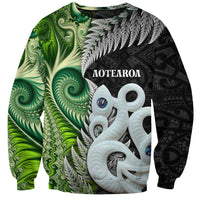 New Zealand Koru Natural Sweatshirt Manaia and Silver Fern Maori Pattern