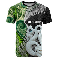 New Zealand Koru Natural T Shirt Manaia and Silver Fern Maori Pattern