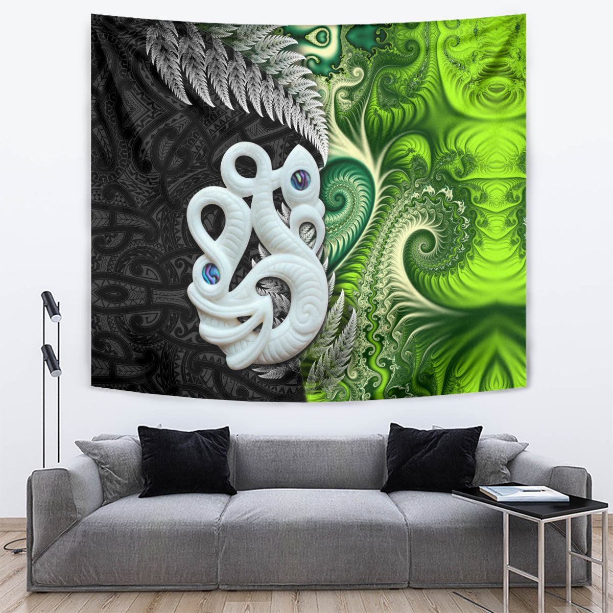 New Zealand Koru Natural Tapestry Manaia and Silver Fern Maori Pattern