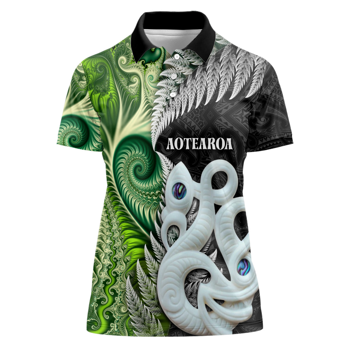 New Zealand Koru Natural Women Polo Shirt Manaia and Silver Fern Maori Pattern