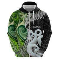 New Zealand Koru Natural Zip Hoodie Manaia and Silver Fern Maori Pattern