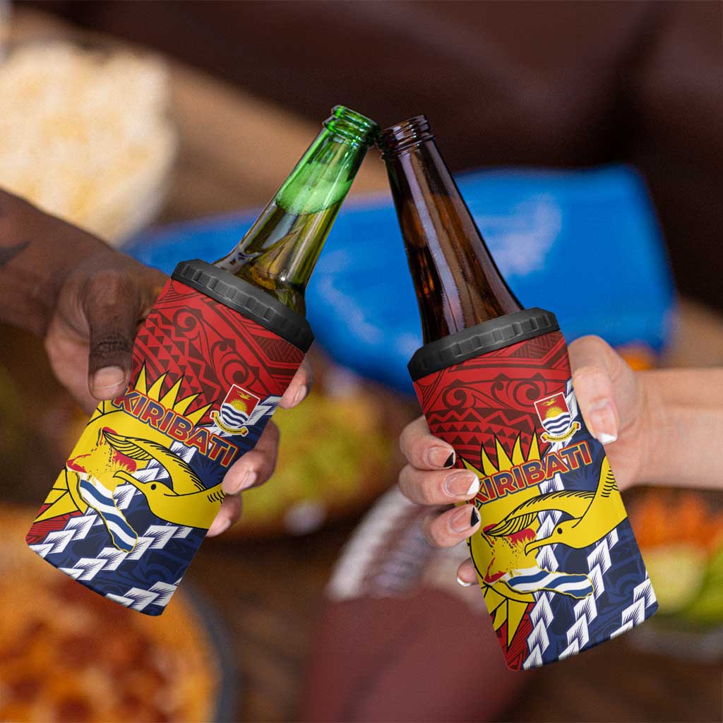Kiribati Independence Day 4 in 1 Can Cooler Tumbler Polynesian and Melanesian Art Tattoo