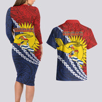 Kiribati Independence Day Couples Matching Long Sleeve Bodycon Dress and Hawaiian Shirt Polynesian and Melanesian Art Tattoo
