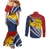 Kiribati Independence Day Couples Matching Mermaid Dress and Long Sleeve Button Shirt Polynesian and Melanesian Art Tattoo
