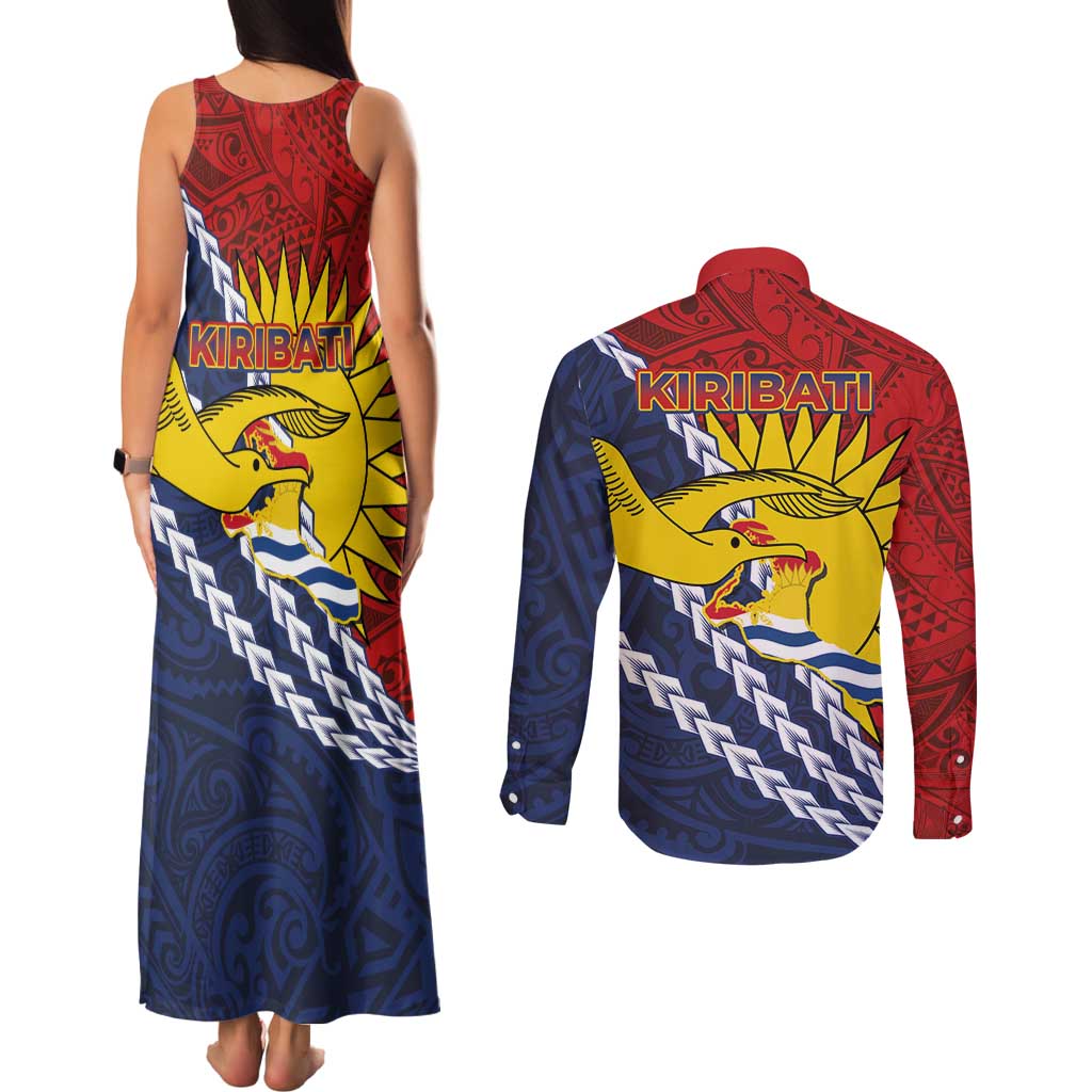 Kiribati Independence Day Couples Matching Tank Maxi Dress and Long Sleeve Button Shirt Polynesian and Melanesian Art Tattoo