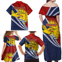 Kiribati Independence Day Family Matching Off Shoulder Maxi Dress and Hawaiian Shirt Polynesian and Melanesian Art Tattoo
