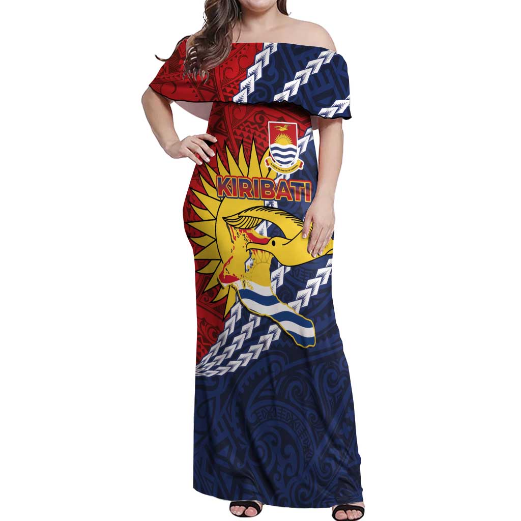 Kiribati Independence Day Off Shoulder Maxi Dress Polynesian and Melanesian Art Tattoo
