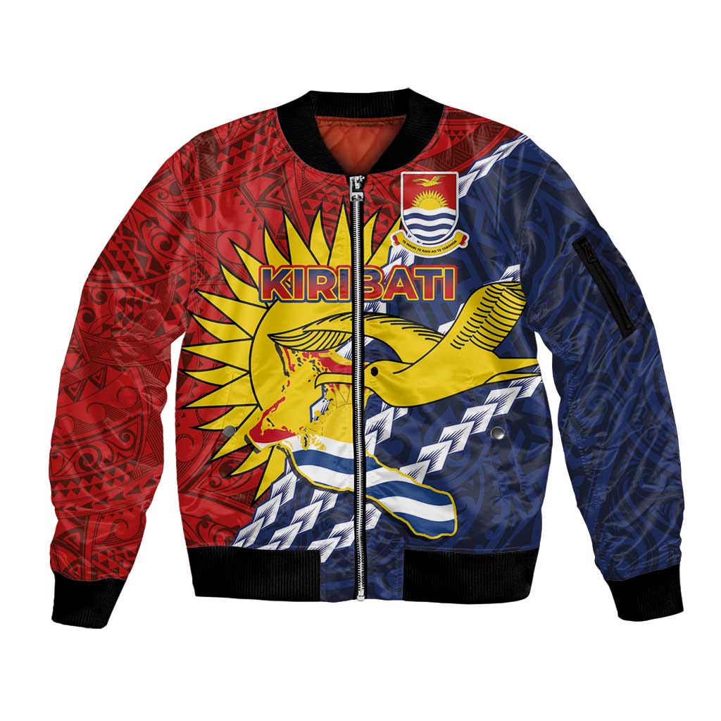 Kiribati Independence Day Sleeve Zip Bomber Jacket Polynesian and Melanesian Art Tattoo