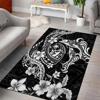 Guam Dolphins Tribal Tattoo Area Rug Polynesian Art and Tropical Flower Grayscale