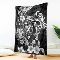 Guam Dolphins Tribal Tattoo Blanket Polynesian Art and Tropical Flower Grayscale