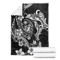 Guam Dolphins Tribal Tattoo Blanket Polynesian Art and Tropical Flower Grayscale