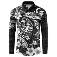 Guam Dolphins Tribal Tattoo Button Sweatshirt Polynesian Art and Tropical Flower Grayscale