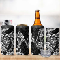 Guam Dolphins Tribal Tattoo 4 in 1 Can Cooler Tumbler Polynesian Art and Tropical Flower Grayscale
