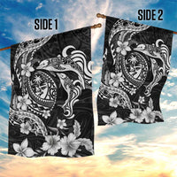 Guam Dolphins Tribal Tattoo Garden Flag Polynesian Art and Tropical Flower Grayscale