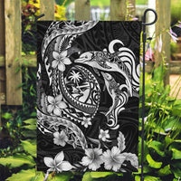 Guam Dolphins Tribal Tattoo Garden Flag Polynesian Art and Tropical Flower Grayscale