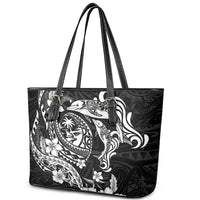 Guam Dolphins Tribal Tattoo Leather Tote Bag Polynesian Art and Tropical Flower Grayscale