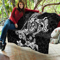 Guam Dolphins Tribal Tattoo Quilt Polynesian Art and Tropical Flower Grayscale