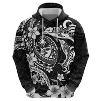 Guam Dolphins Tribal Tattoo Zip Hoodie Polynesian Art and Tropical Flower Grayscale