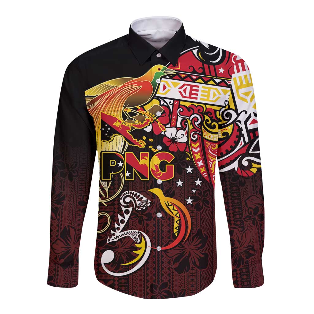 Papua New Guinea 2025 Long Sleeve Button Shirt 50th Independence Day Anniversary LT03 Unisex Red - Polynesian Pride