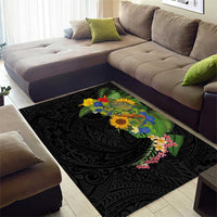 Hawaiian Tropical Plants and Chameleon Area Rug Polynesian Art Colorful - Polynesian Pride