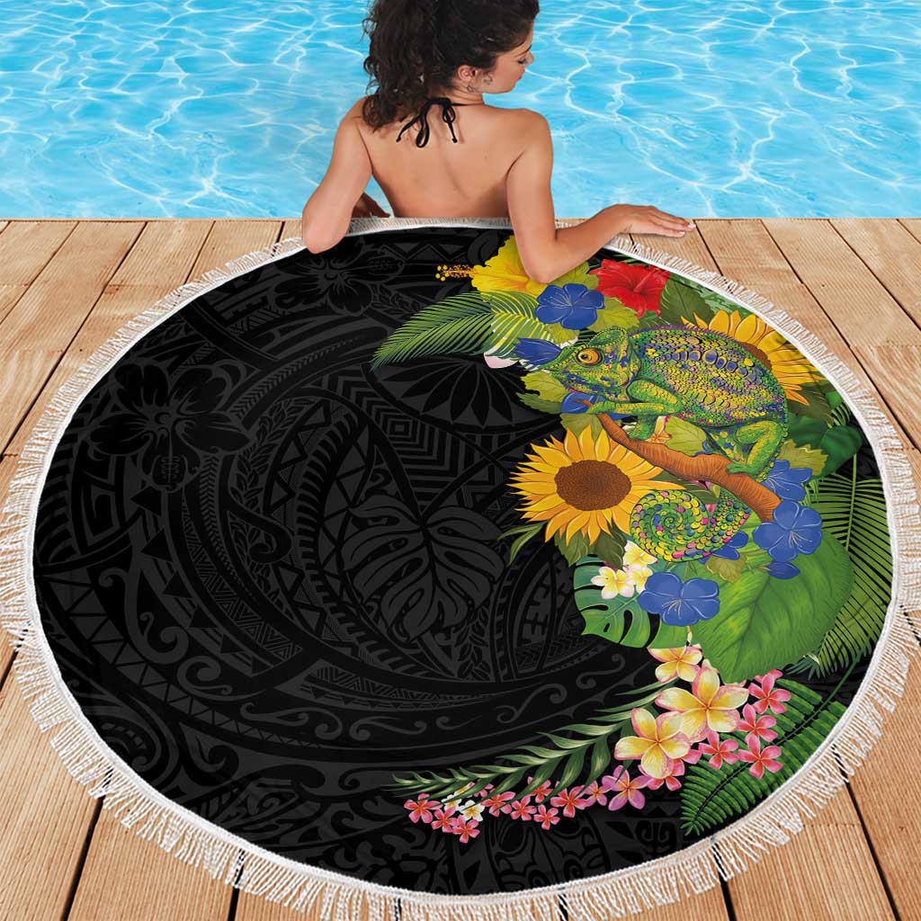 Hawaiian Tropical Plants and Chameleon Beach Blanket Polynesian Art Colorful LT03 - Polynesian Pride