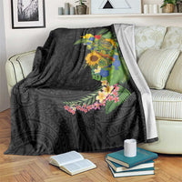 Hawaiian Tropical Plants and Chameleon Blanket Polynesian Art Colorful - Polynesian Pride
