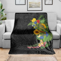Hawaiian Tropical Plants and Chameleon Blanket Polynesian Art Colorful - Polynesian Pride