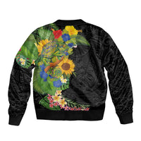 Hawaiian Tropical Plants and Chameleon Bomber Jacket Polynesian Art Colorful - Polynesian Pride