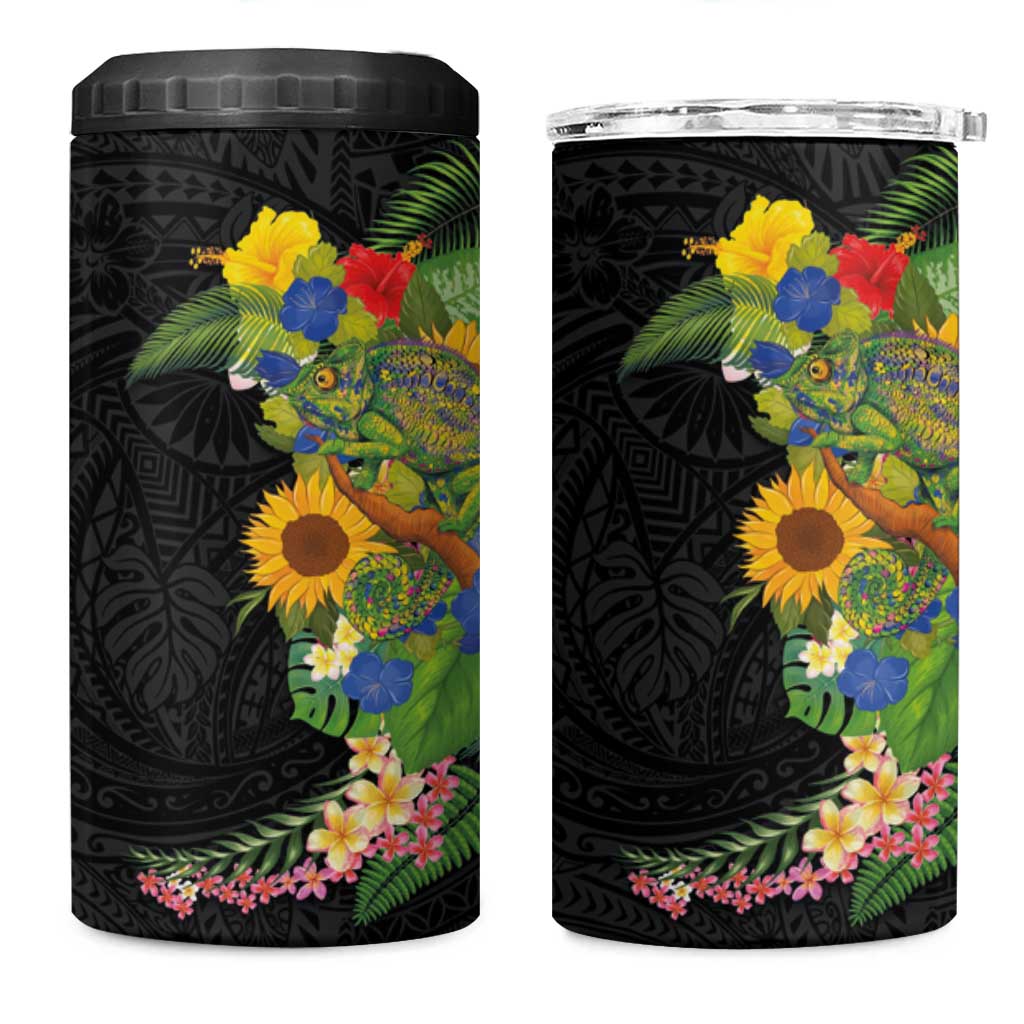 Hawaiian Tropical Plants and Chameleon 4 in 1 Can Cooler Tumbler Polynesian Art Colorful - Polynesian Pride
