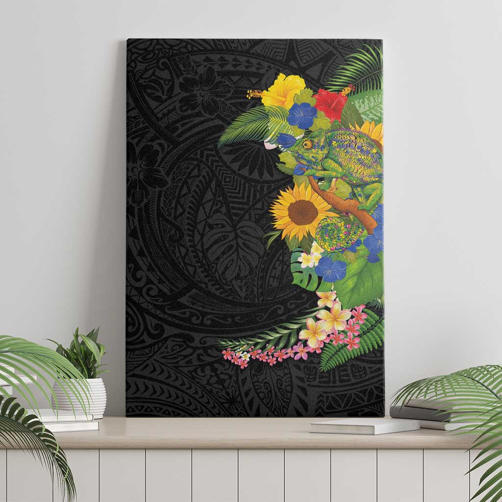 Hawaiian Tropical Plants and Chameleon Canvas Wall Art Polynesian Art Colorful LT03 - Polynesian Pride