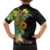 Hawaiian Tropical Plants and Chameleon Family Matching Long Sleeve Bodycon Dress and Hawaiian Shirt Polynesian Art Colorful - Polynesian Pride