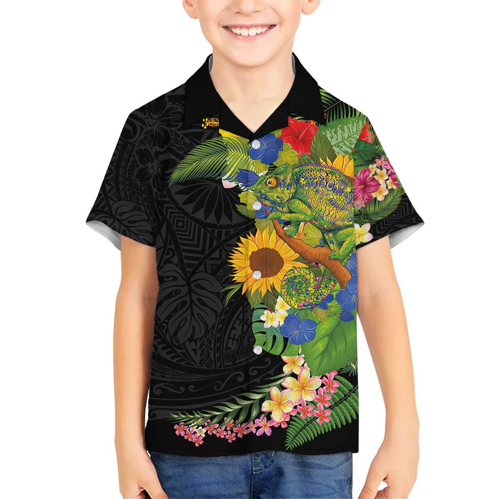 Hawaiian Tropical Plants and Chameleon Family Matching Off Shoulder Maxi Dress and Hawaiian Shirt Polynesian Art Colorful - Polynesian Pride