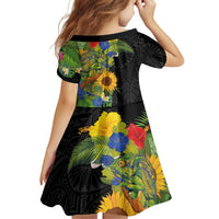 Hawaiian Tropical Plants and Chameleon Family Matching Off Shoulder Short Dress and Hawaiian Shirt Polynesian Art Colorful - Polynesian Pride