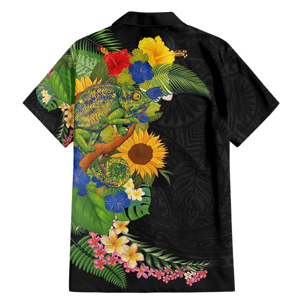 Hawaiian Tropical Plants and Chameleon Family Matching Puletasi and Hawaiian Shirt Polynesian Art Colorful - Polynesian Pride