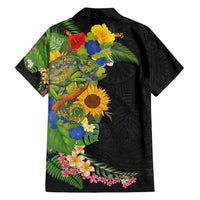 Hawaiian Tropical Plants and Chameleon Family Matching Puletasi and Hawaiian Shirt Polynesian Art Colorful - Polynesian Pride