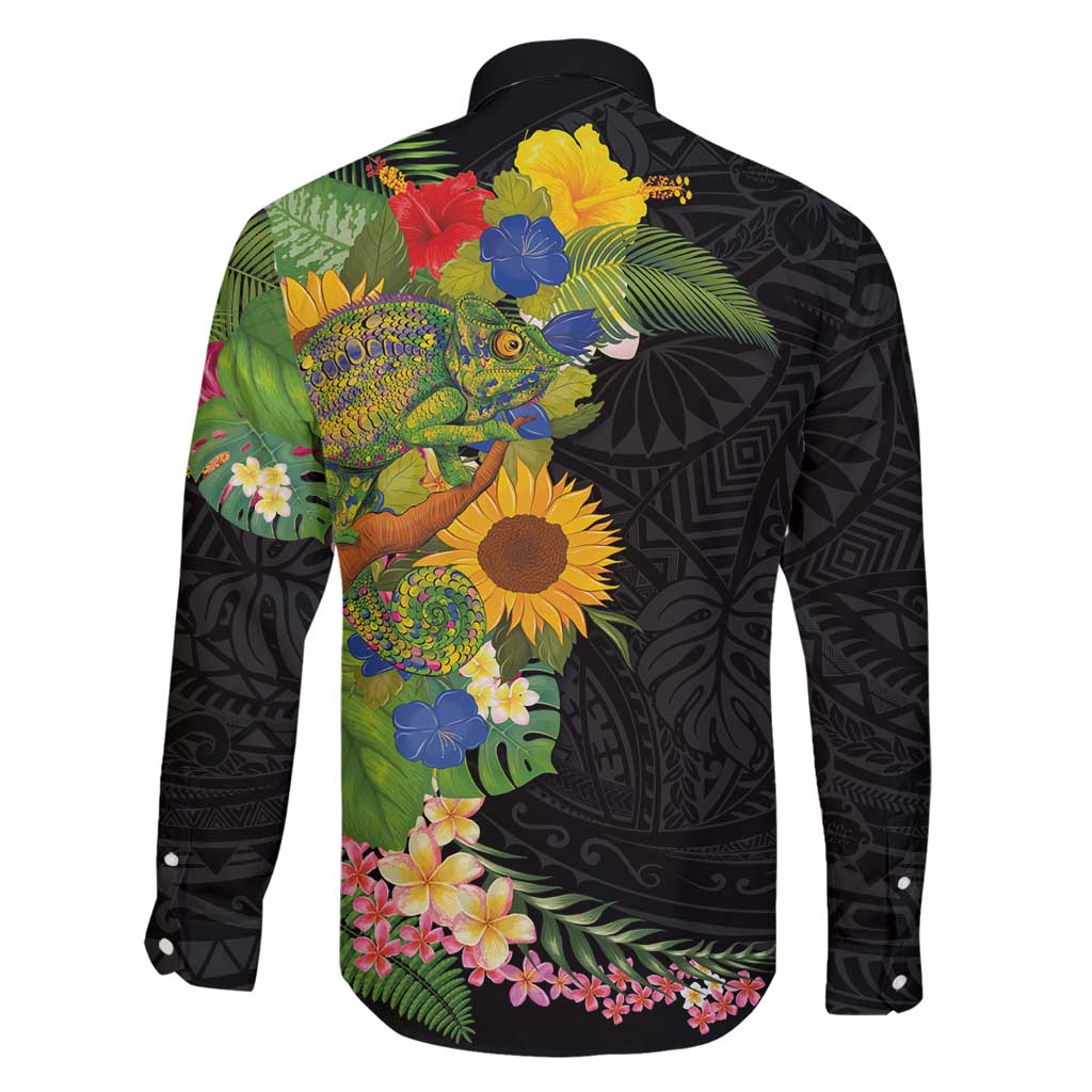 Hawaiian Tropical Plants and Chameleon Family Matching Puletasi and Hawaiian Shirt Polynesian Art Colorful - Polynesian Pride