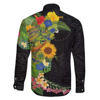 Hawaiian Tropical Plants and Chameleon Family Matching Puletasi and Hawaiian Shirt Polynesian Art Colorful - Polynesian Pride