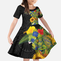 Hawaiian Tropical Plants and Chameleon Family Matching Summer Maxi Dress and Hawaiian Shirt Polynesian Art Colorful - Polynesian Pride