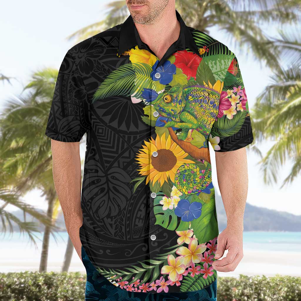 Hawaiian Tropical Plants and Chameleon Hawaiian Shirt Polynesian Art Colorful LT03 - Polynesian Pride