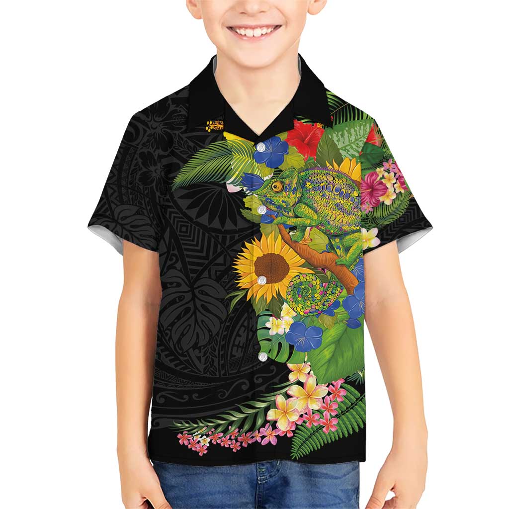 Hawaiian Tropical Plants and Chameleon Hawaiian Shirt Polynesian Art Colorful LT03 - Polynesian Pride