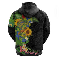 Hawaiian Tropical Plants and Chameleon Hoodie Polynesian Art Colorful - Polynesian Pride