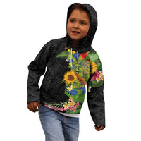 Hawaiian Tropical Plants and Chameleon Kid Hoodie Polynesian Art Colorful - Polynesian Pride