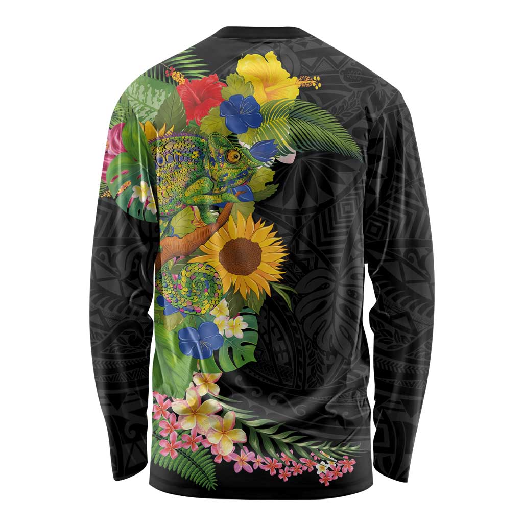 Hawaiian Tropical Plants and Chameleon Long Sleeve Shirt Polynesian Art Colorful LT03 - Polynesian Pride