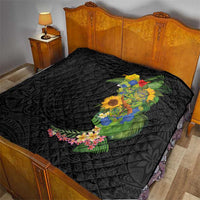 Hawaiian Tropical Plants and Chameleon Quilt Polynesian Art Colorful - Polynesian Pride