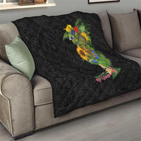 Hawaiian Tropical Plants and Chameleon Quilt Polynesian Art Colorful - Polynesian Pride