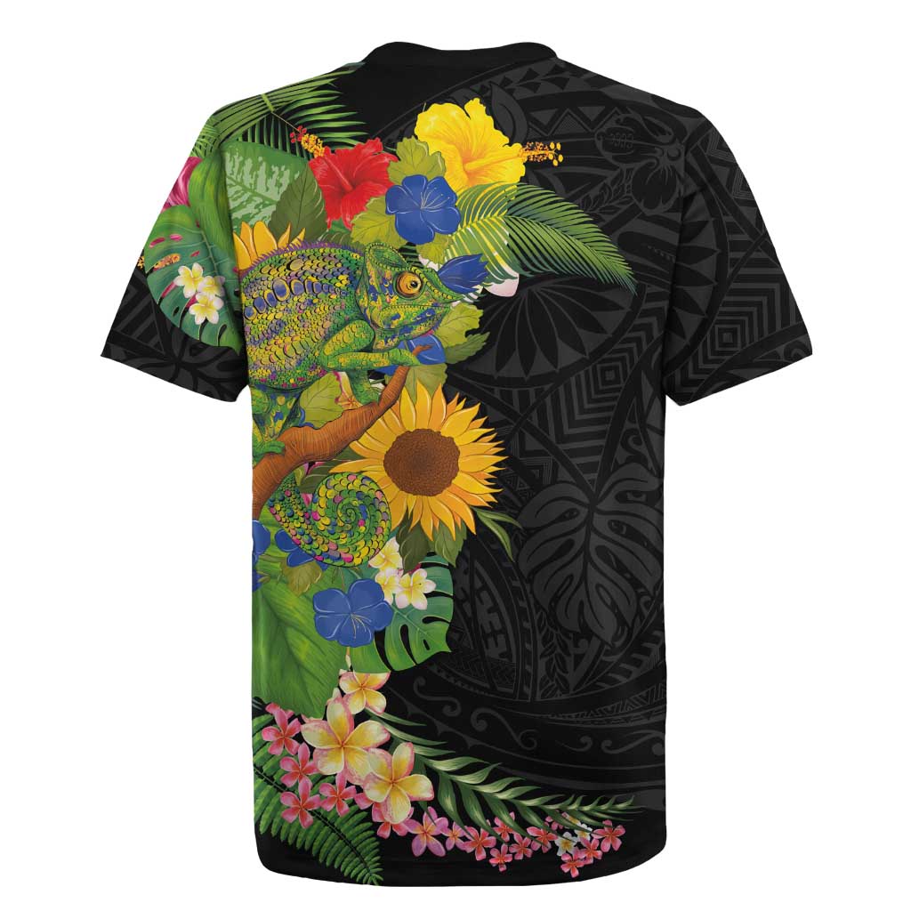 Hawaiian Tropical Plants and Chameleon Rugby Jersey Polynesian Art Colorful LT03 - Polynesian Pride